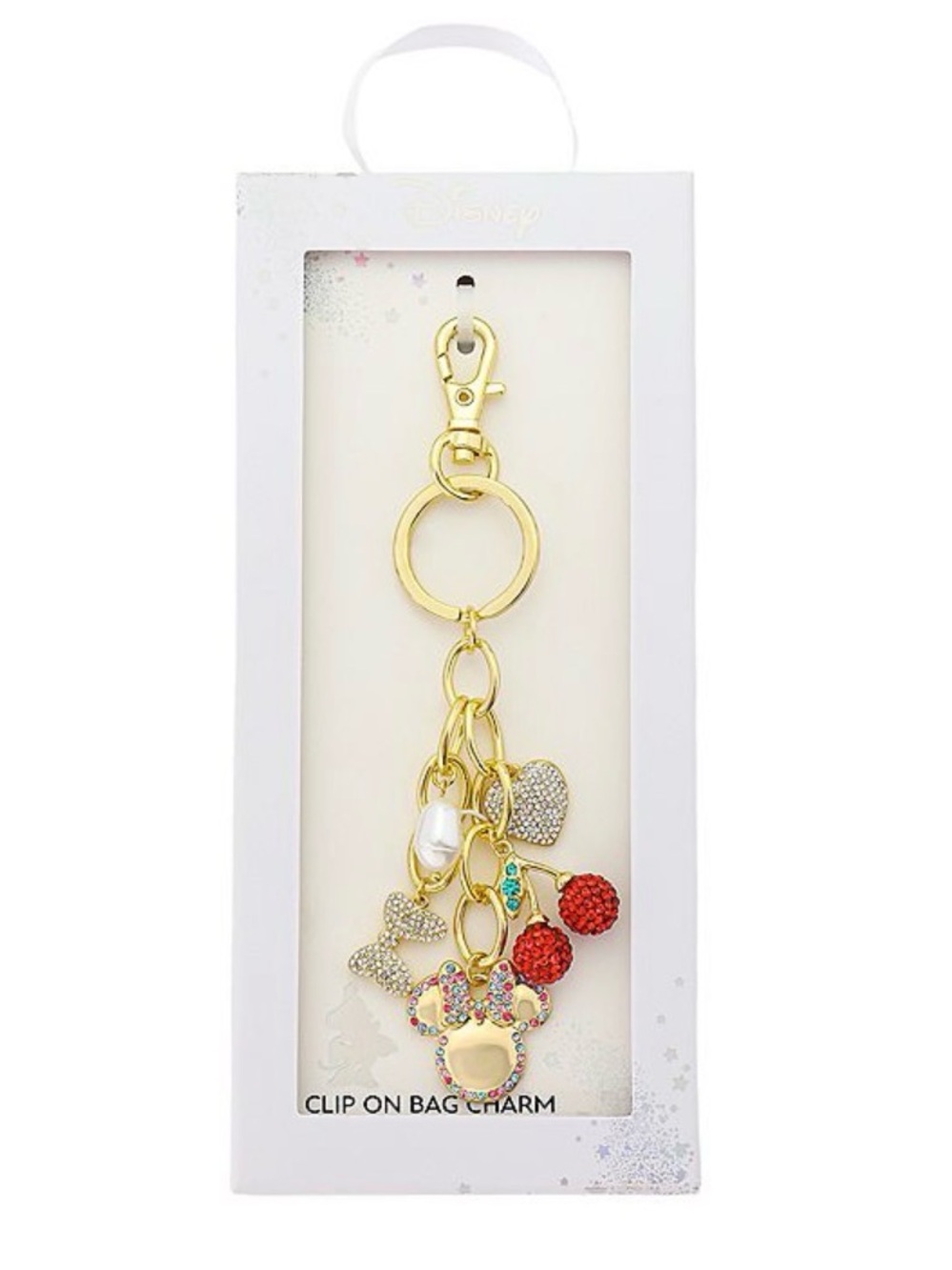 Disney’s Minnie Mouse Heart Bow & Cherries Crystal Bag Charm Keychain -Brand New